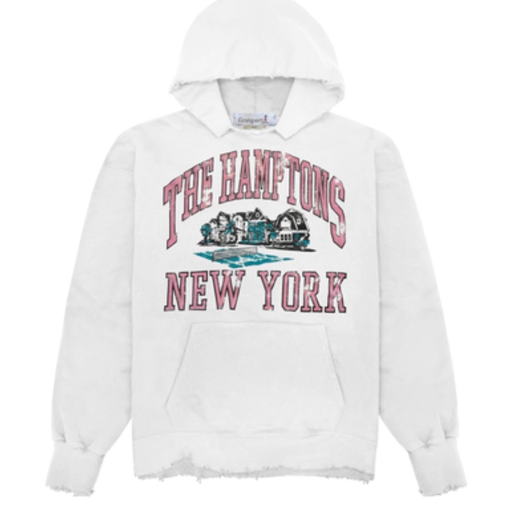 Firstport The Hamptons New York Graphic Hoodie White Pink Blue Old Money Preppy